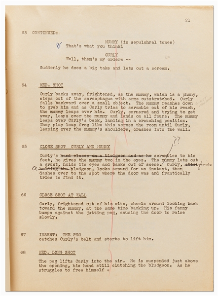 Moe Howard's Personally Owned Three Stooges' Columbia Pictures Script for Their 1939 Film, ''We Want Our Mummy'' -- Heavily Annotated by Moe, with Writing on Nearly Every Page